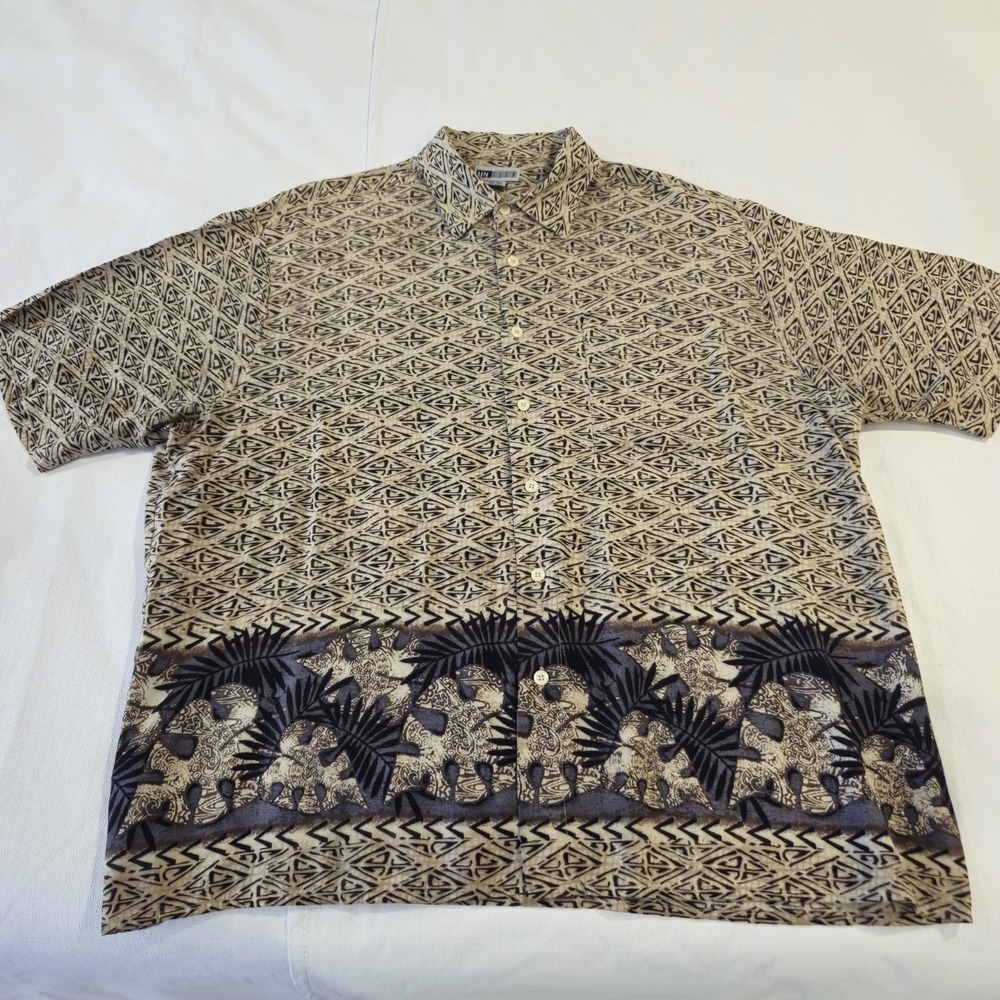 Untied Men's Casual Button Down Short Sleeve Tan Brown‎ Black Tropical XL